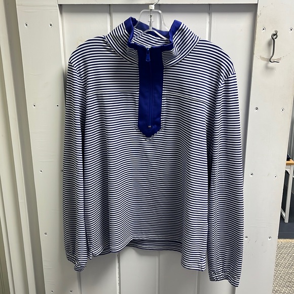 NWT Duffield lane blue pinstripe 1/4 zip TORY. Quarter zip. UPF 50+ - Picture 1 of 6